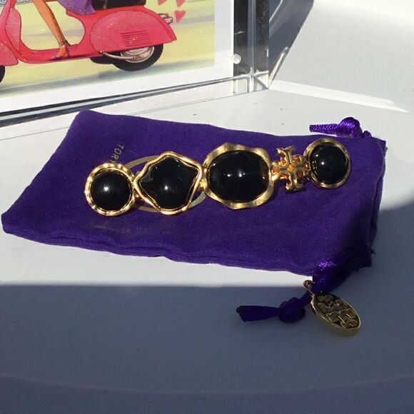 TORY BURCH KIRA 18 K GOLD PLATED BARRETTE HAIR ACCESSORIES - Picture 4 of 7